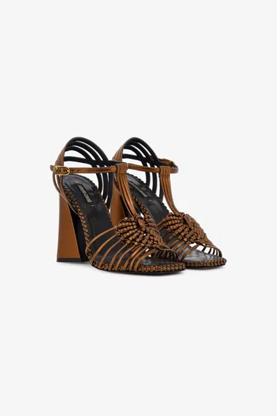 Roberto Cavalli Woven Heel Sandals In Bronze