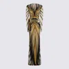 Roberto Cavalli Yellow And Black Viscose Maxi Dress