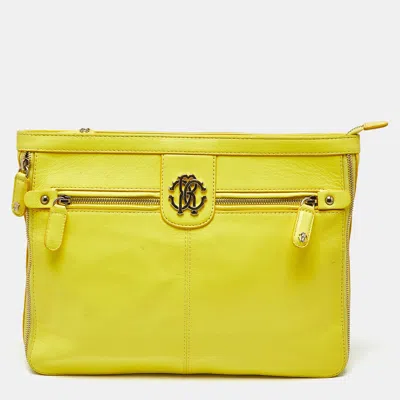 Roberto Cavalli Yellow Leather Rc Zip Around Clutch