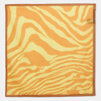 Pre-owned Roberto Cavalli Yellow Printed Cotton Square Scarf