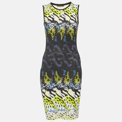 Pre-owned Roberto Cavalli Yellow/blue Printed Jersey Mini Dress S