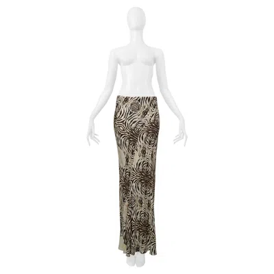 Pre-owned Roberto Cavalli Zebra And Floral Bias Cut Maxi Skirt In Gray