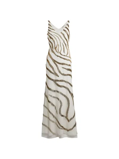 Roberto Cavalli Zebra Bead Embroidered Gown In Neutral