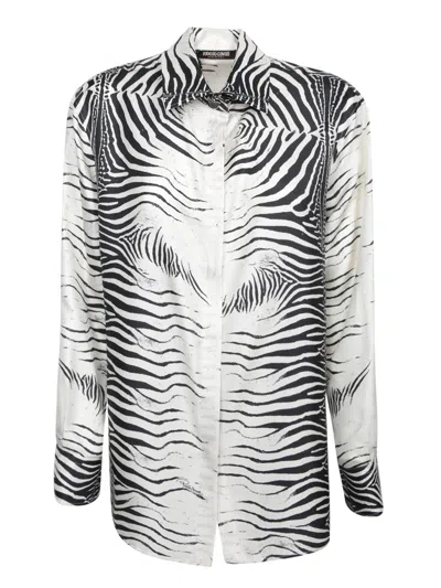 Roberto Cavalli Zebra Black And White Silk Shirt