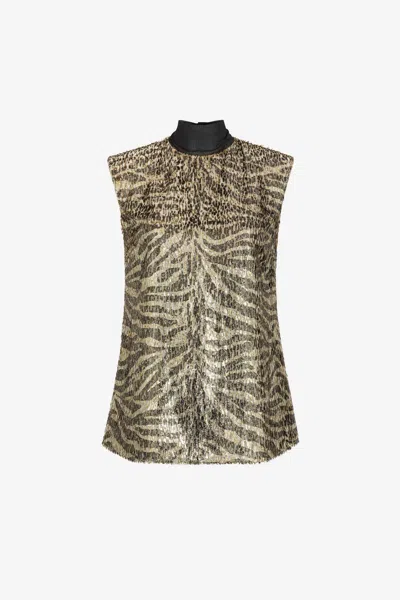 Roberto Cavalli Zebra-jacquard Top In Gold