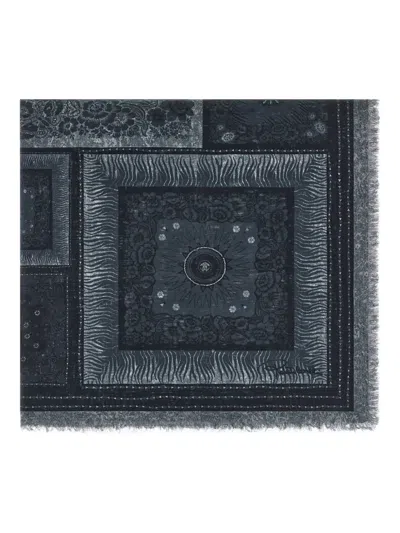 Roberto Cavalli Zebra-pattern Logo-detail Shawl In Gray