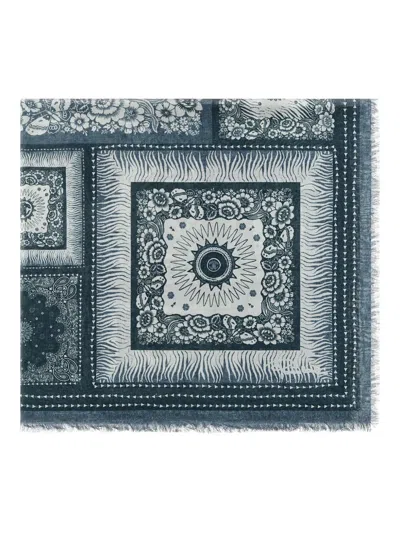 Roberto Cavalli Zebra-pattern Logo-detail Shawl In Gray