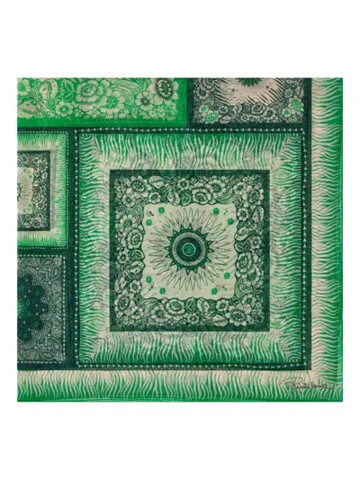 Roberto Cavalli Zebra-pattern Silk Scarf In Green