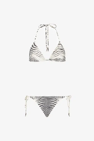 Roberto Cavalli Zebra-print Bikini In Black/white