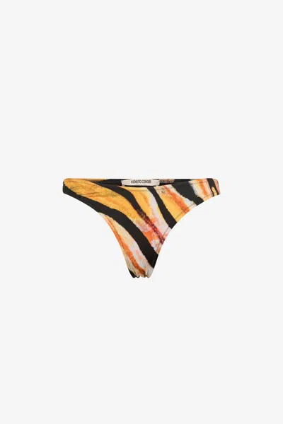 Roberto Cavalli Zebra-print Bikini Briefs In Orange/black
