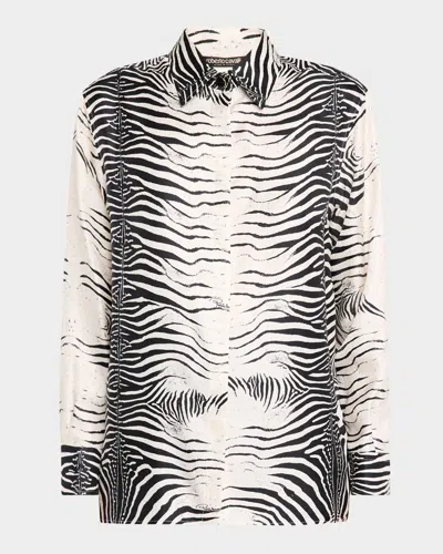ROBERTO CAVALLI ZEBRA-PRINT BUTTON-DOWN SILK SHIRT