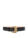 Roberto Cavalli Leopard Skin Belt With Bejeweled Buckle In Black