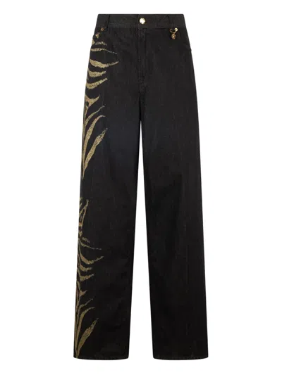 Roberto Cavalli Zebra-print Jeans In Black