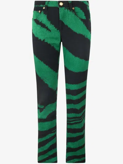Roberto Cavalli Zebra-print Jeans In Green