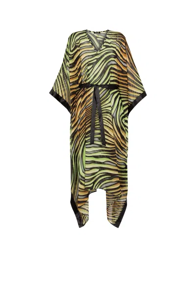 Roberto Cavalli Zebra-print Kaftan Dress In Green