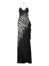 Roberto Cavalli Long Dress With Zebra Print In Black