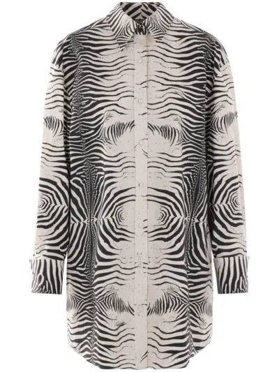 Roberto Cavalli Zebra-print Shirtdress In Black/white
