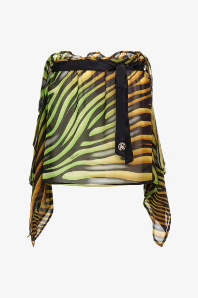 Roberto Cavalli Zebra Print Skirt In Tiger Green