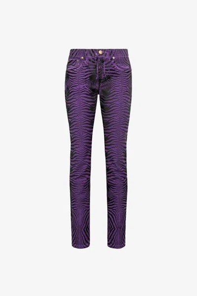 Roberto Cavalli Zebra-print Slim-fit Jeans In Purple