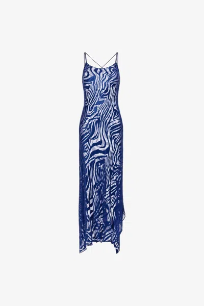 Roberto Cavalli Zebra Print Slip Dress In Blue