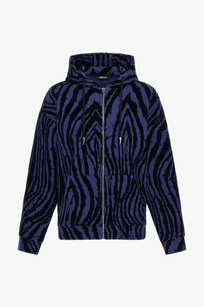 Roberto Cavalli Zebra Print Sweatshirt In Dark Blue