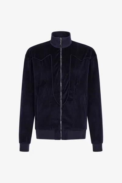 Roberto Cavalli Zebra Print Sweatshirt With Zip In Dark Blue