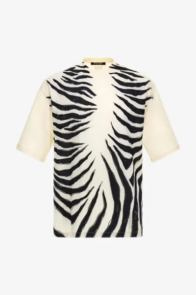 Roberto Cavalli Zebra Print T-shirt In Ivory