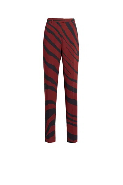 Roberto Cavalli Zebra Print Trousers In Dark Red