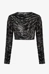 Roberto Cavalli Zebra Rhinestone Print Crop Top In Black