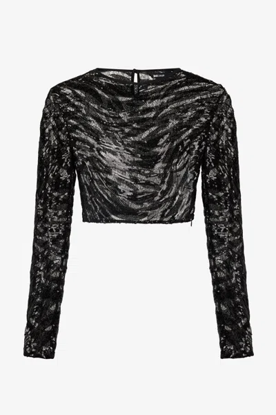 Roberto Cavalli Zebra Rhinestone Print Crop Top In Black