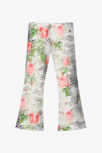 Roberto Cavalli Zebra Rose Print Trousers In White