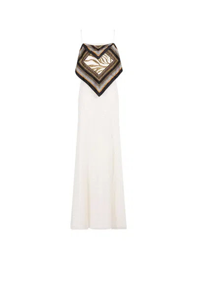 Roberto Cavalli Zebra Sequin-embellished Layered Dress In White/black