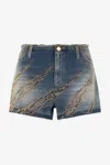 Roberto Cavalli Zebra Studded And Rhinestone Patterned Shorts In Blu Scuro 193921