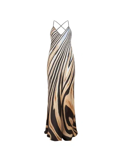 Roberto Cavalli Zebra-print Open-back Maxi Dress In Multi