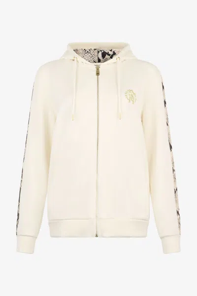 Roberto Cavalli Zip-up Hoodie In Ivory