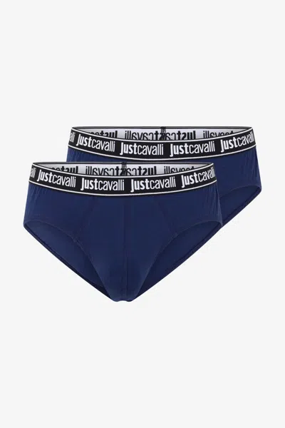 Roberto Cavalli Two-pack Blue Briefs With Logo Waistband