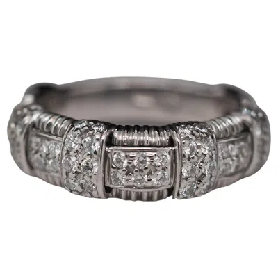 Pre-owned Roberto Coin 18 Karat White Gold  Diamond Basket Weave Ring Vhk#551