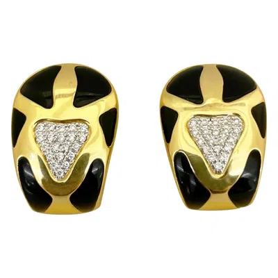 Pre-owned Roberto Coin 18 Karat Yellow Gold Onyx And Diamond Giraffe Pattern Earring