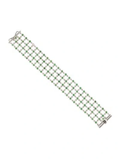 Pre-owned Roberto Coin 18k 4.18ctw Tsavorite Garnet Link Bracelet, 7" In Multi