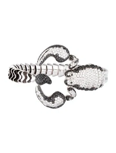 Pre-owned Roberto Coin 18k 4.84ctw Diamond Scorpion Flex Cuff Bracelet, 6.75" In Multicolor