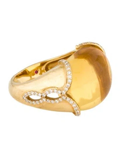 Pre-owned Roberto Coin 18k Citrine & Diamond Cocktail Ring In Multi