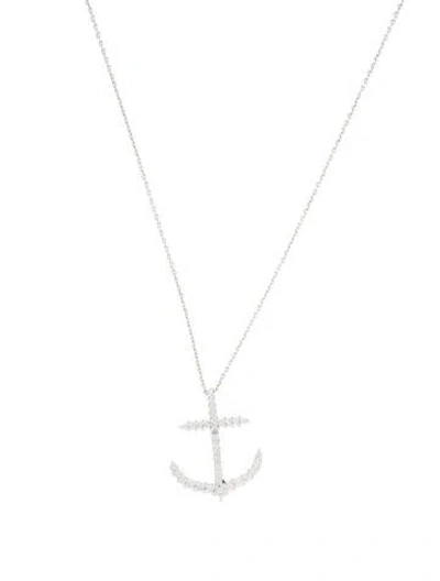 Pre-owned Roberto Coin 18k Diamond Anchor Pendant Necklace, 18" In Multi