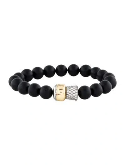 Pre-owned Roberto Coin 18k Diamond & Onyx Beaded Bracelet, 5.75" In Multi