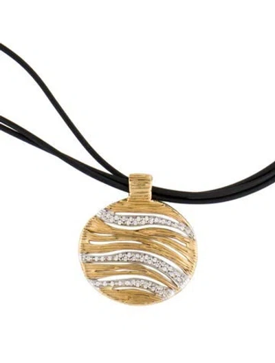 Pre-owned Roberto Coin 18k Diamond & Rubber Elephantino Pendant Necklace, 16.5" In Black