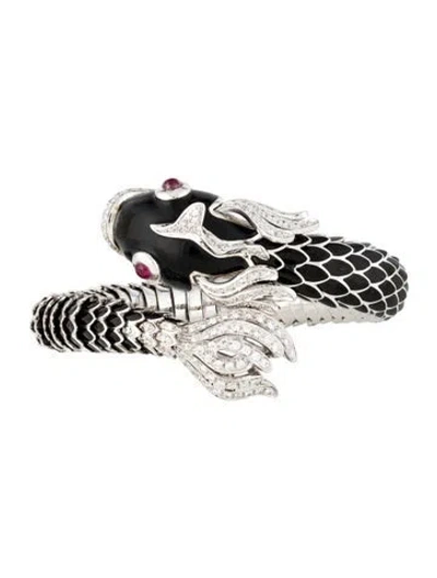 Pre-owned Roberto Coin 18k Diamond & Ruby Nemo Animalier Bangle Bracelet, 7" In Black