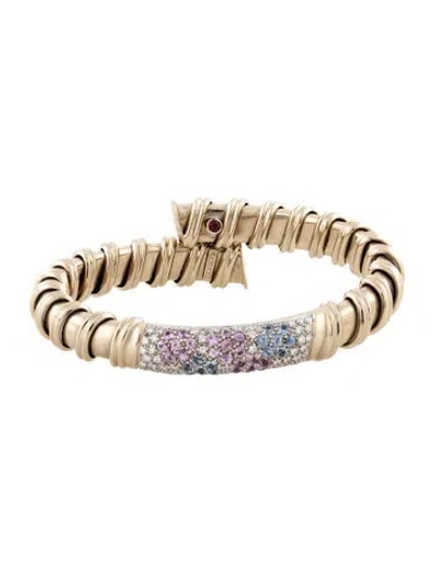 Pre-owned Roberto Coin 18k Diamond & Sapphire Nabucco Bangle Bracelet, 6.25" In Multicolor