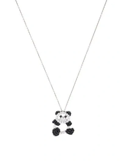 Pre-owned Roberto Coin 18k Diamond & Sapphire Panda Pendant Necklace, 18" In Multi