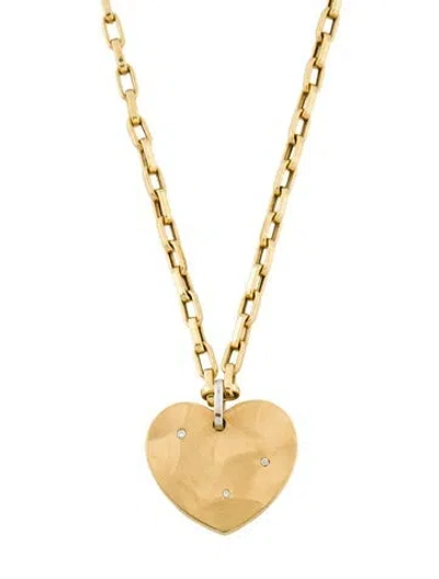 Pre-owned Roberto Coin 18k Diamond Brushed Heart Pendant Necklace, 23.5" In Multi
