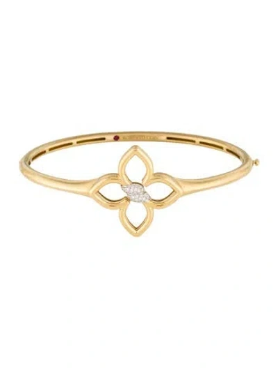 Pre-owned Roberto Coin 18k Diamond Cialoma Flower Bangle Bracelet, 6.5" In Multi