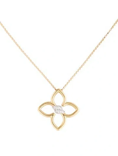 Pre-owned Roberto Coin 18k Diamond Cialoma Twist Small Flower Pendant Necklace, 17.5", 17.5" In Multi